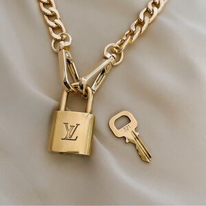 Louis Vuitton Gold Padlock and Key Necklace